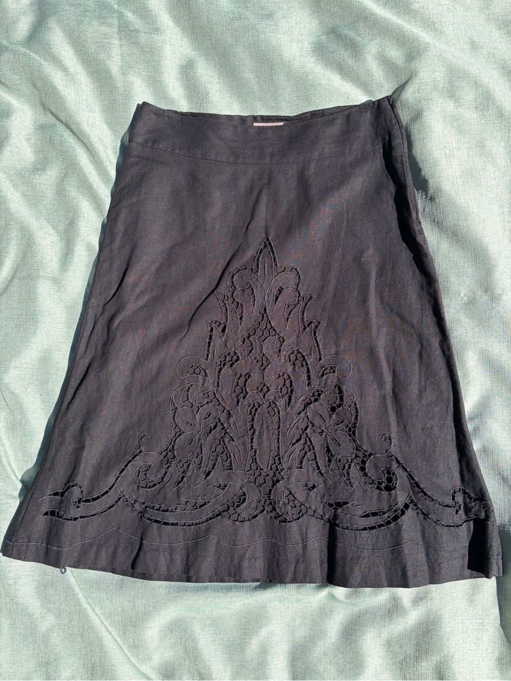 H&M Black A-Line Skirt with Front Cutwork Embroidery